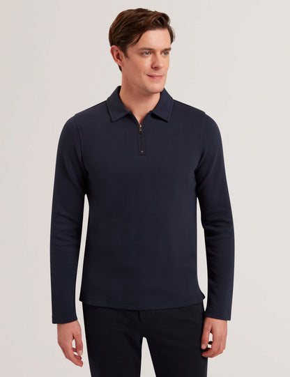 Men's KALEND-LS Zip Herringbone Polo Navy