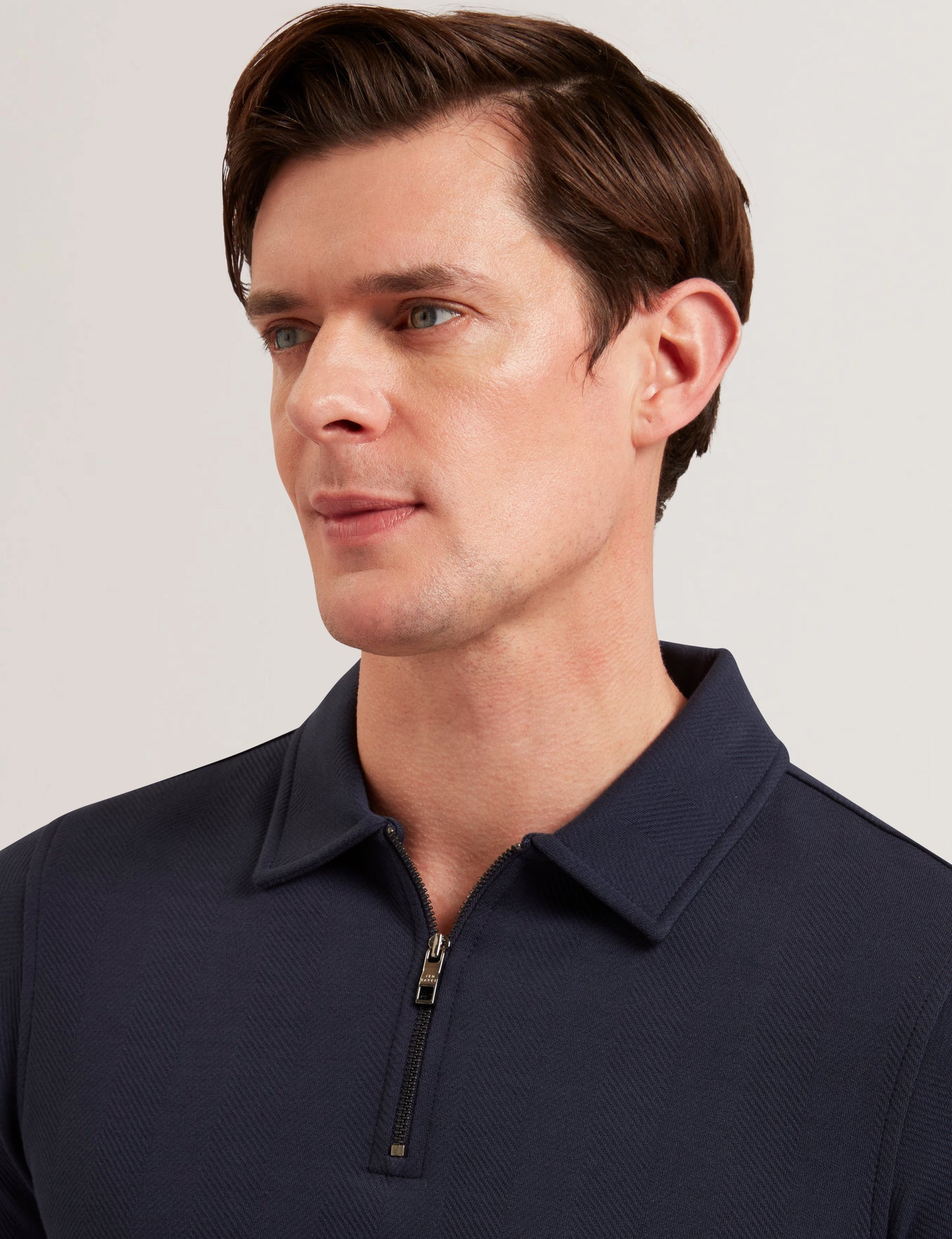 Men's KALEND-LS Zip Herringbone Polo Navy