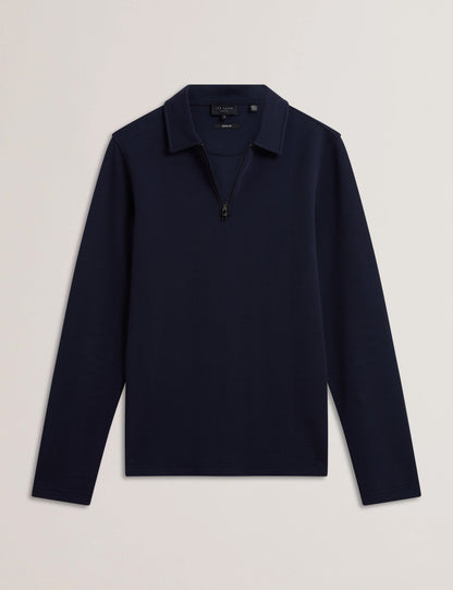 Men's KALEND-LS Zip Herringbone Polo Navy