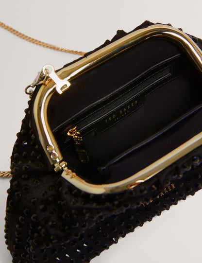 HILARIE: Crystal Drawstring Gathered Clutch
