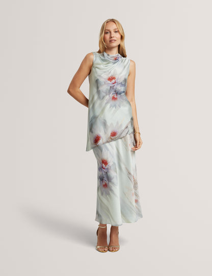 KEELYNN: Printed Drape Neck Top