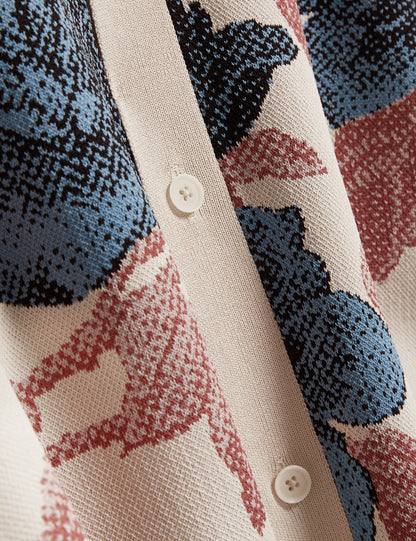 ASHQARA: Ss Relaxed Floral Button Through Polo