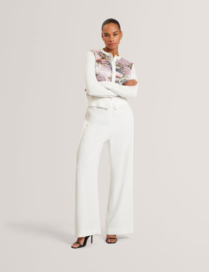 SISILLA: Printed Woven Front Cardigan