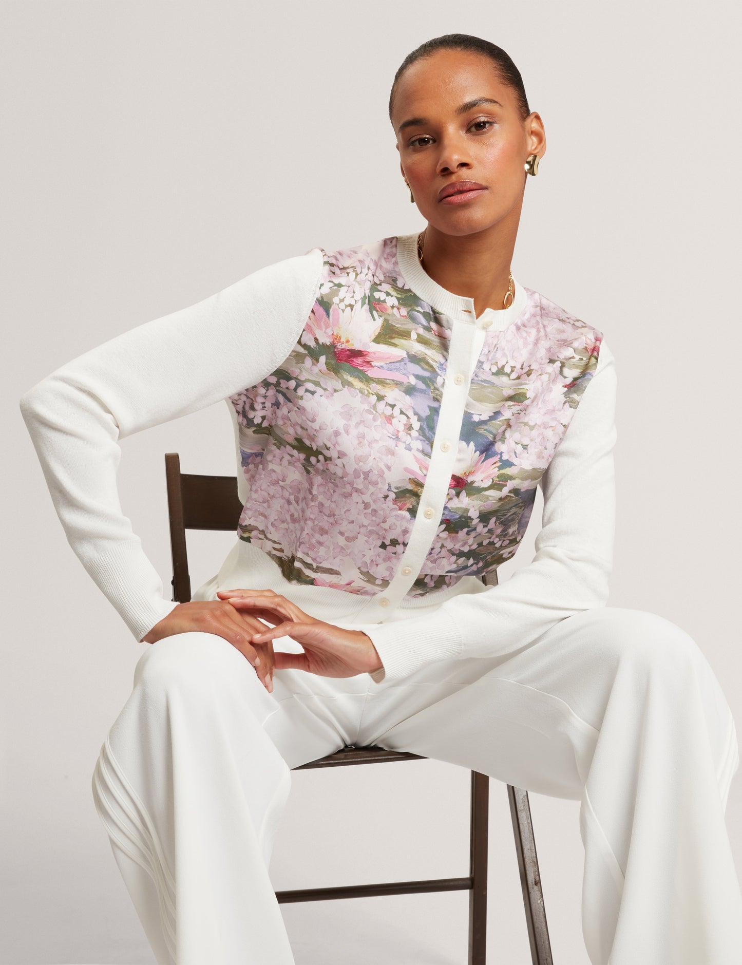 SISILLA: Printed Woven Front Cardigan