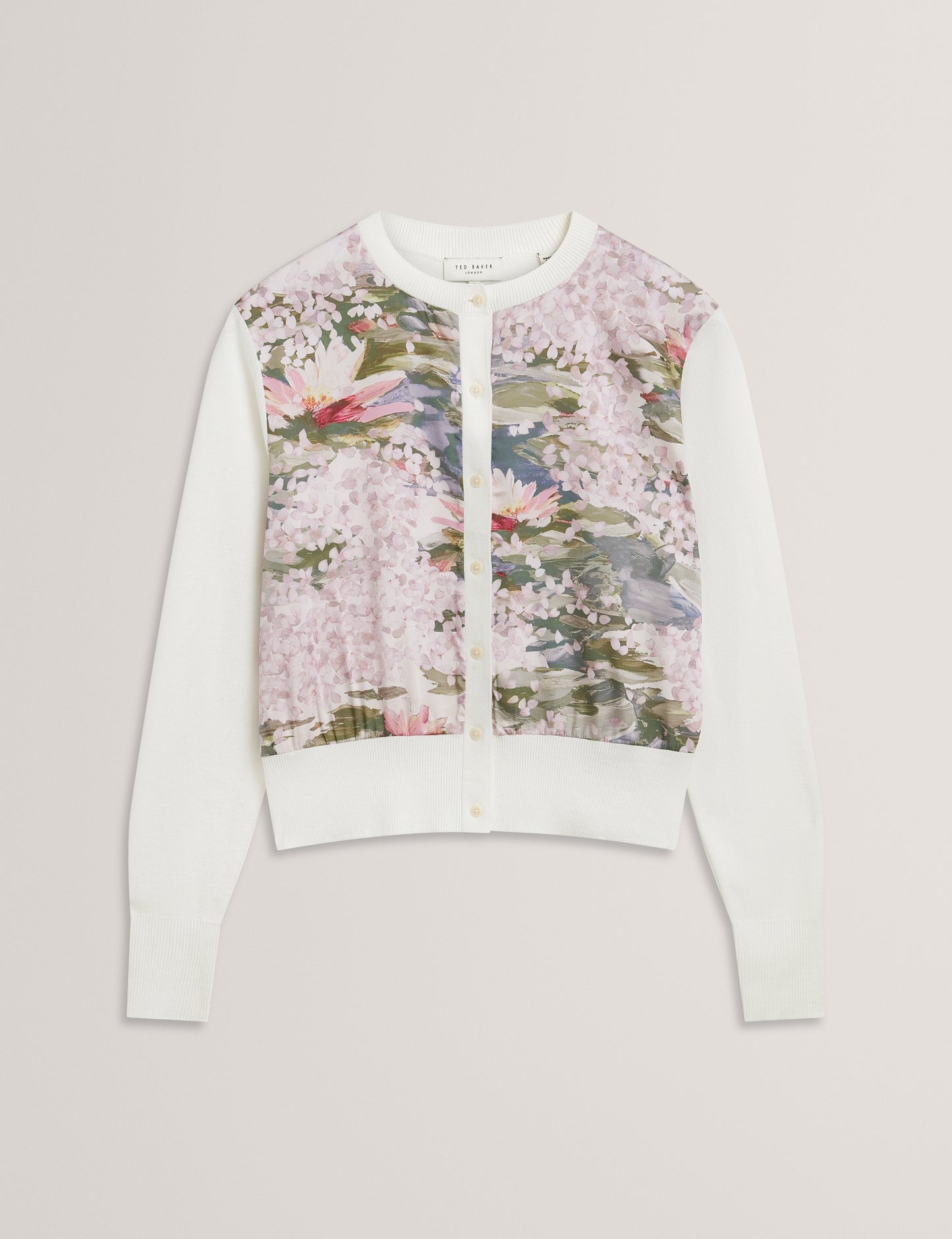 SISILLA: Printed Woven Front Cardigan