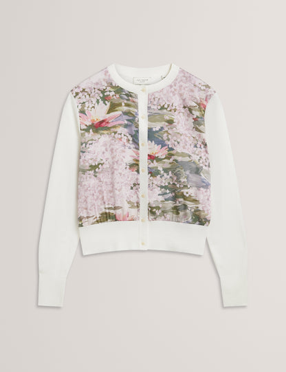 SISILLA: Printed Woven Front Cardigan