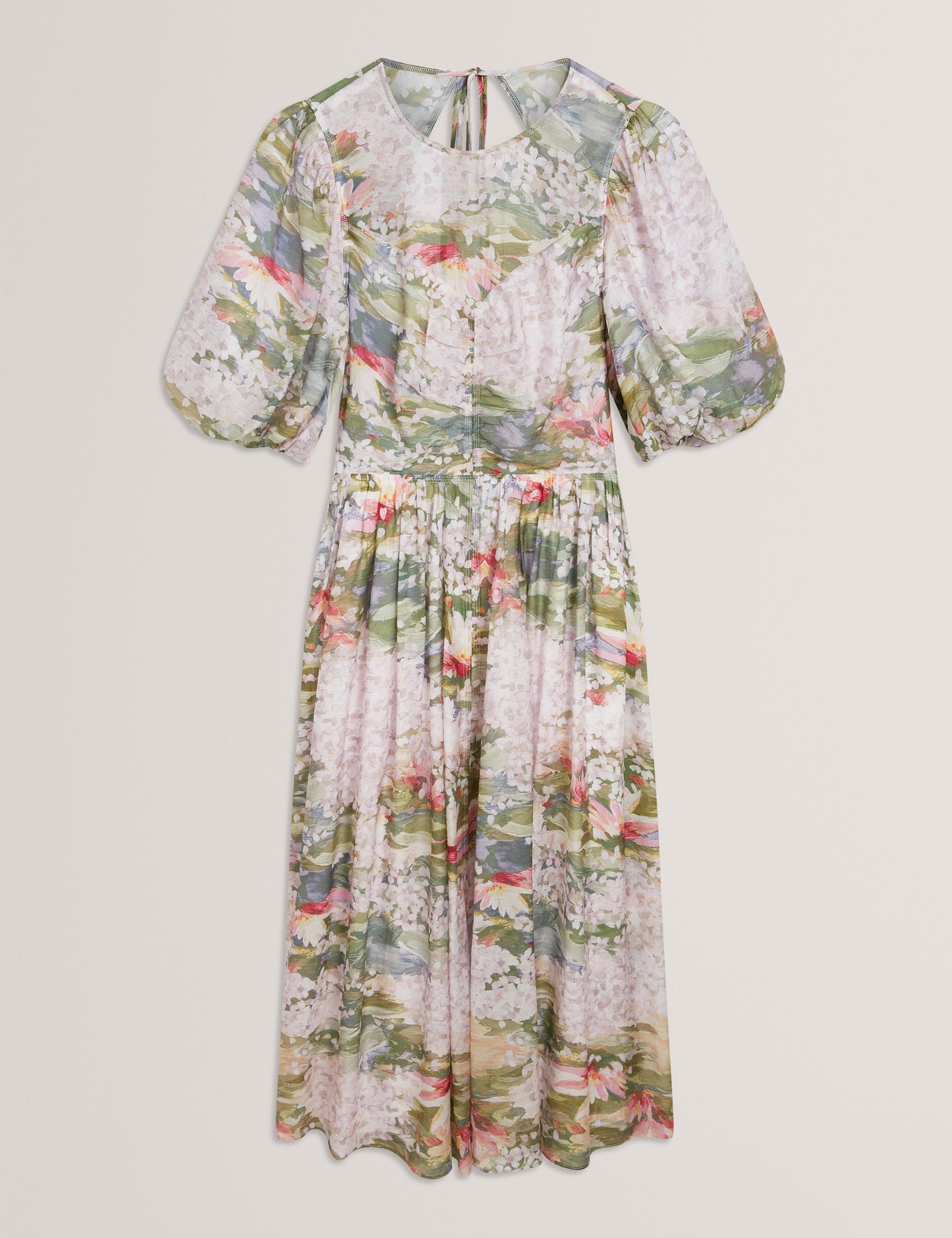 JONORA: Puff Sleeve Printed Midi Dress