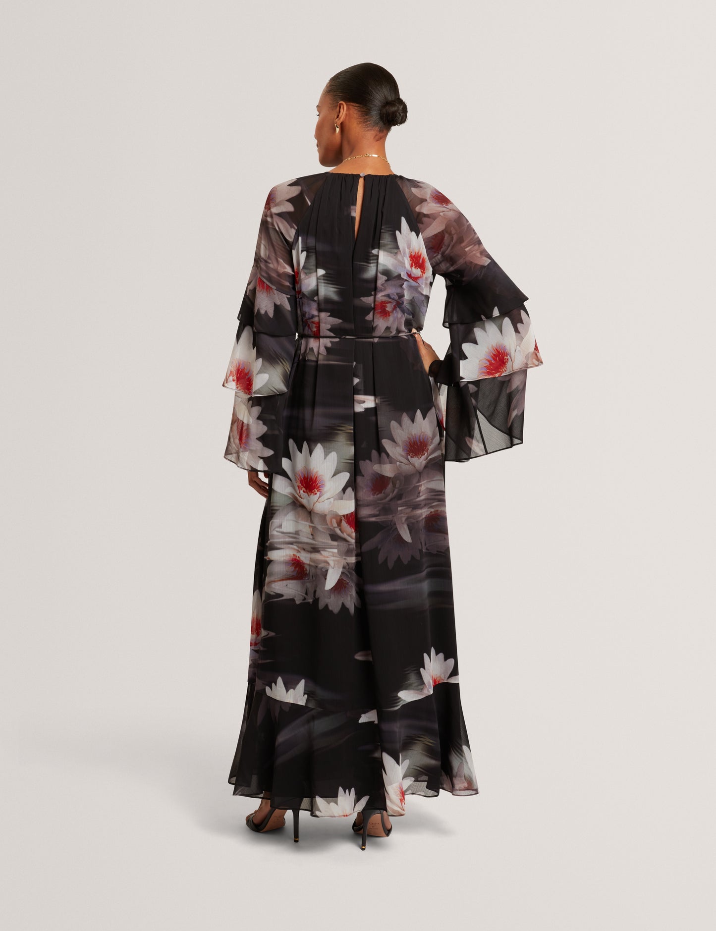 MOLIIA: Ruffled Long Sleeve Printed Maxi Dress