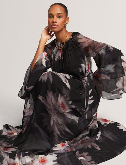 MOLIIA: Ruffled Long Sleeve Printed Maxi Dress