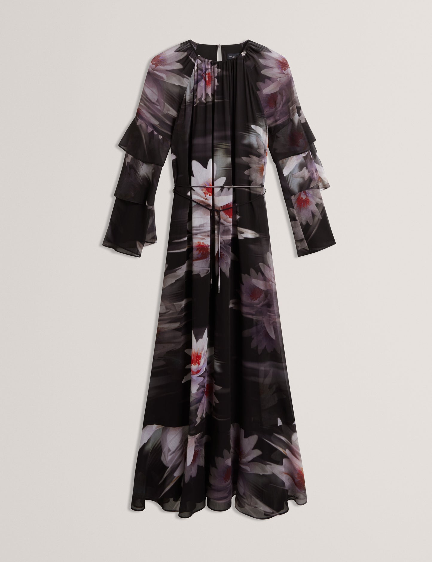 MOLIIA: Ruffled Long Sleeve Printed Maxi Dress