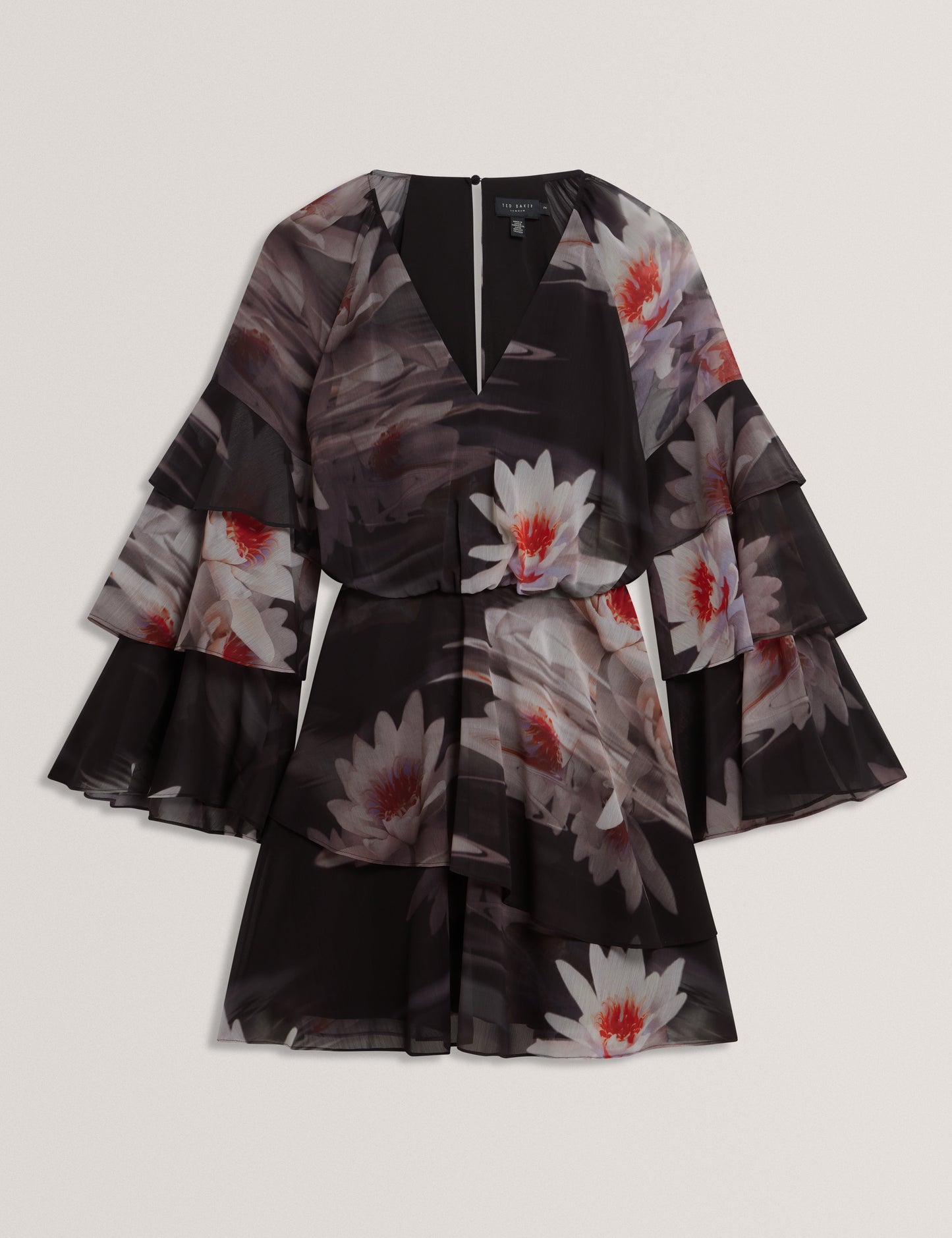 NAYVIE: Ruffled Long Sleeve Printed Mini Dress