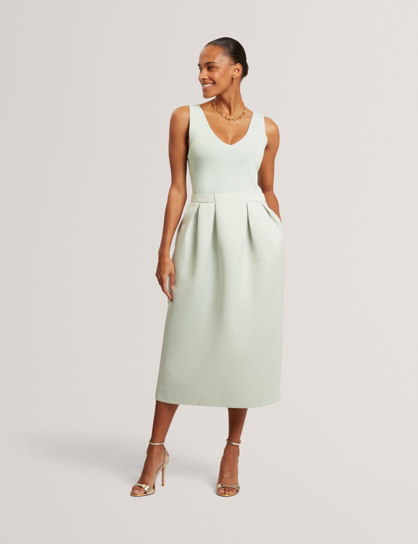 VERLENE: Mockable Midi Dress With Pleated Skirt