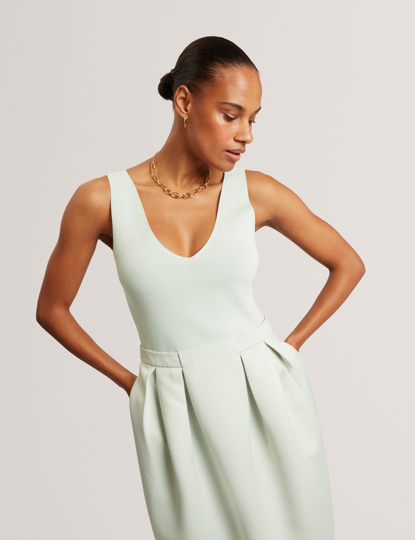 VERLENE: Mockable Midi Dress With Pleated Skirt