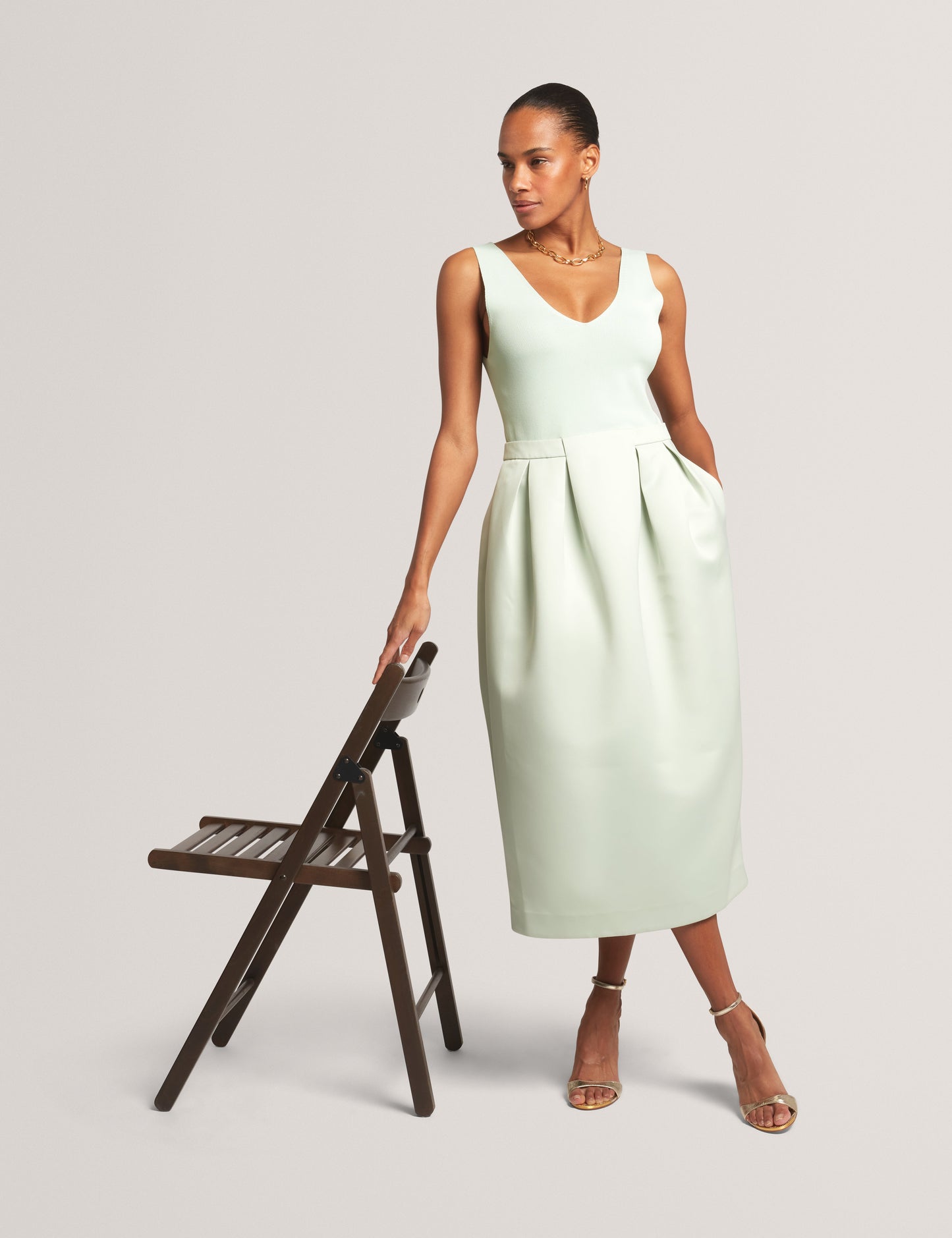 VERLENE: Mockable Midi Dress With Pleated Skirt