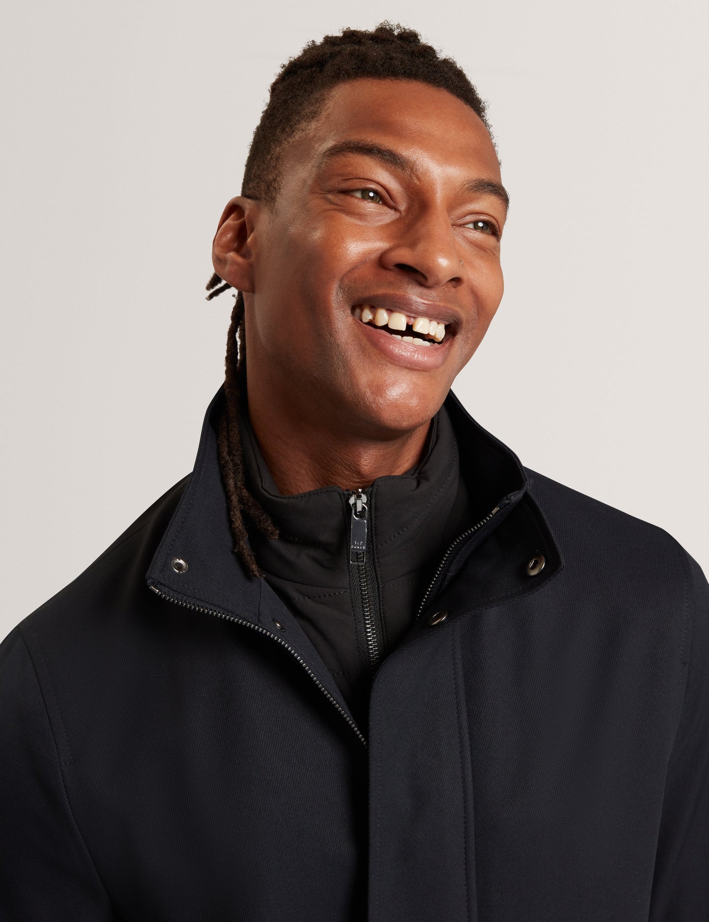 RUABON: Nylon Funnel Neck Jacket With Mock Liner