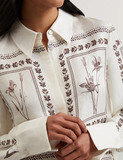 Women's SIMCOA-Linen Silk Longline Shirt Ivory