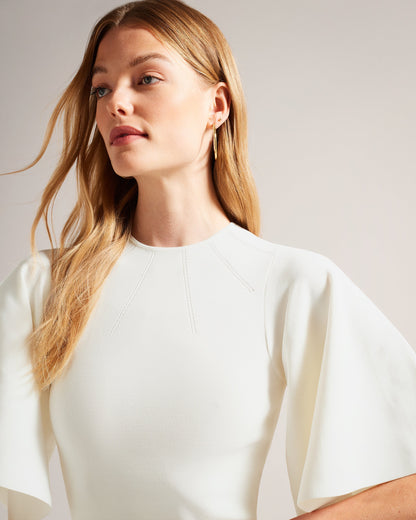 Women's Lounia-Fluted Sleeve Knit Bodycon Midi Dress White