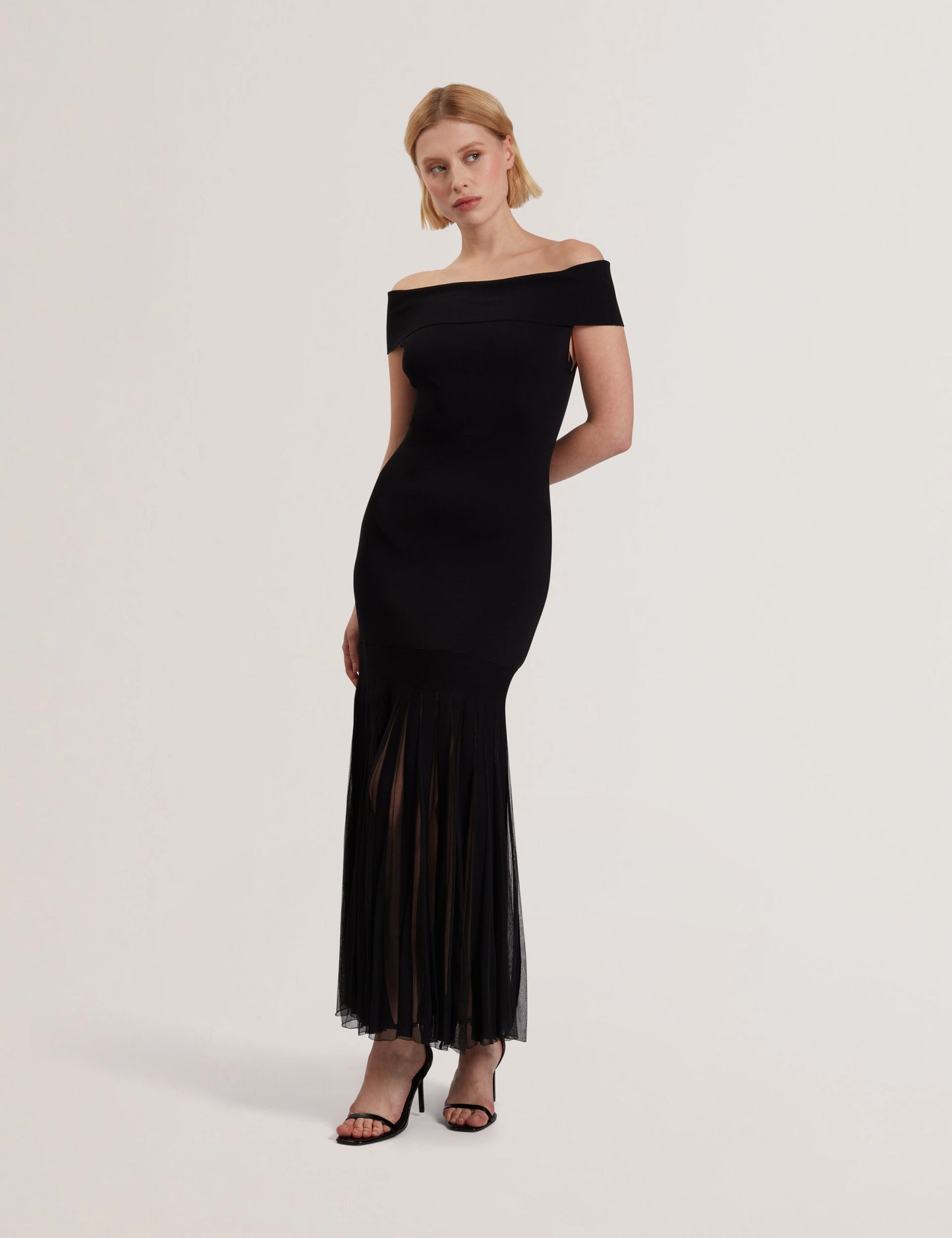 Women's SUANNAA-Dropped Waist Off The Shoulder Knit Dress Black
