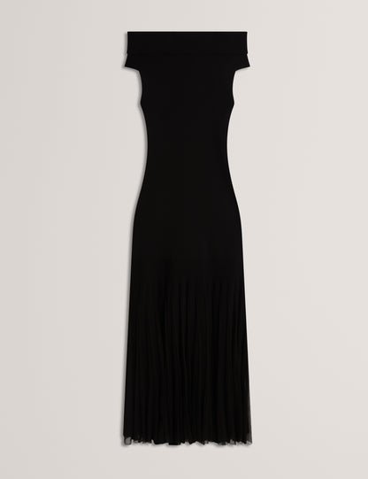 Women's SUANNAA-Dropped Waist Off The Shoulder Knit Dress Black