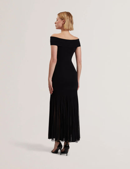 Women's SUANNAA-Dropped Waist Off The Shoulder Knit Dress Black