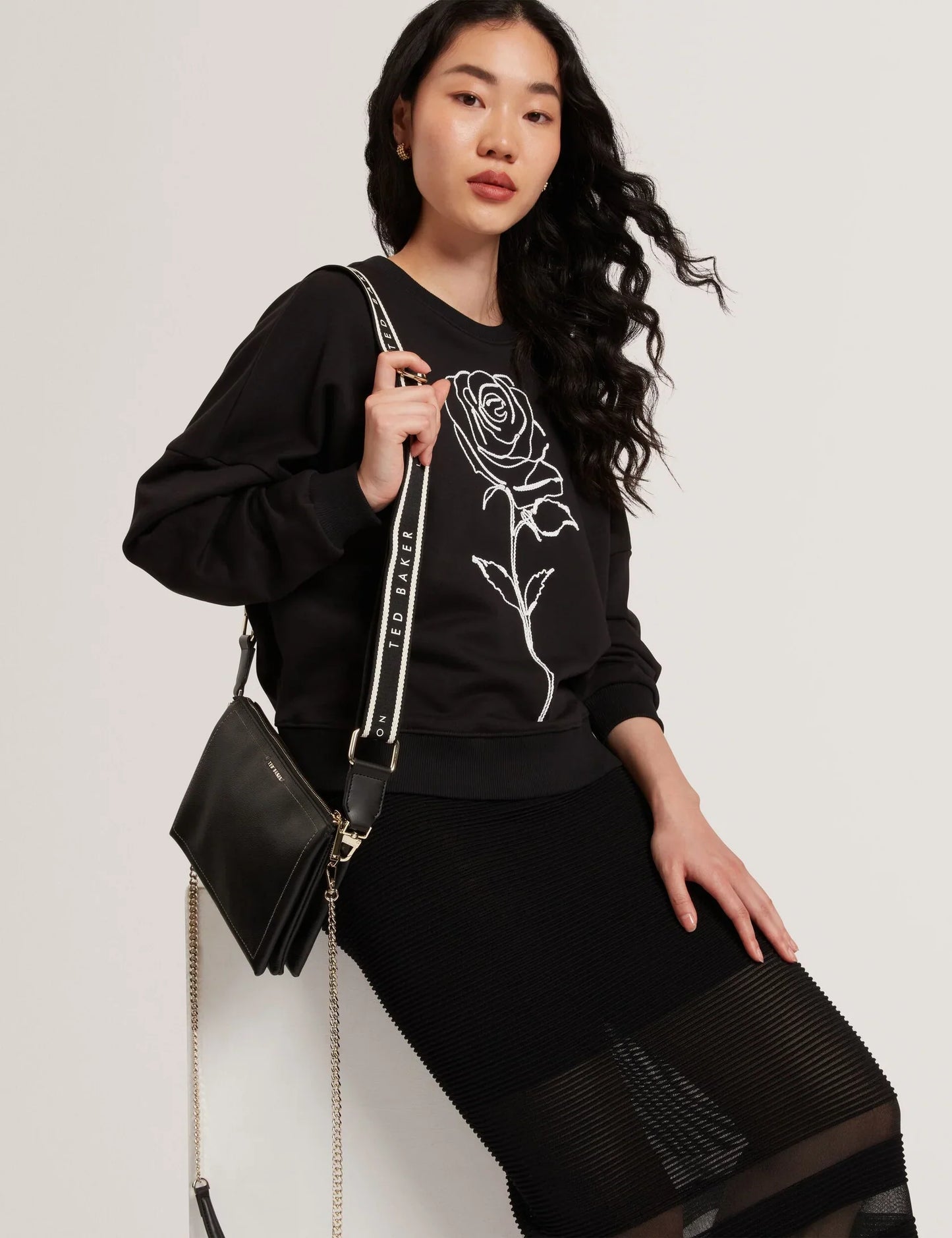 LARINDA: Webbing Small Leather Crossbody Bag