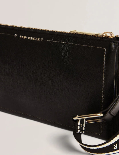 LARINDA: Webbing Small Leather Crossbody Bag