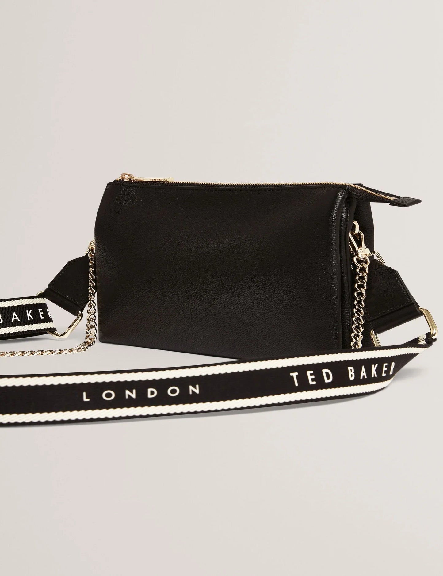 LARINDA: Webbing Small Leather Crossbody Bag