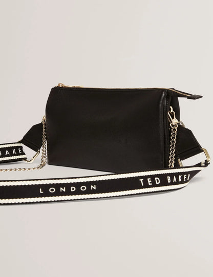 LARINDA: Webbing Small Leather Crossbody Bag