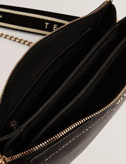 LARINDA: Webbing Small Leather Crossbody Bag