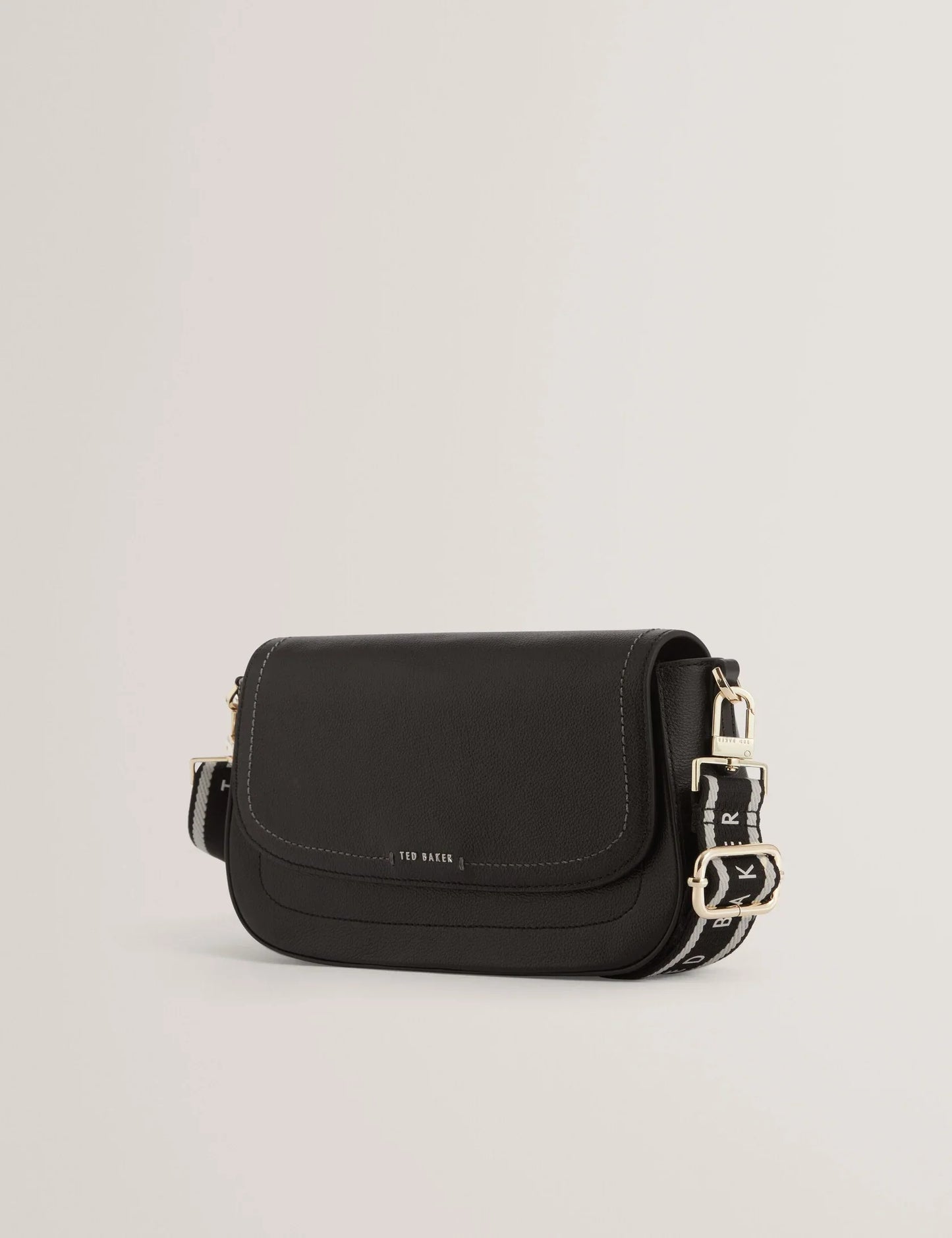 LOUIIZE: Webbing Leather Flapover Crossbody Bag