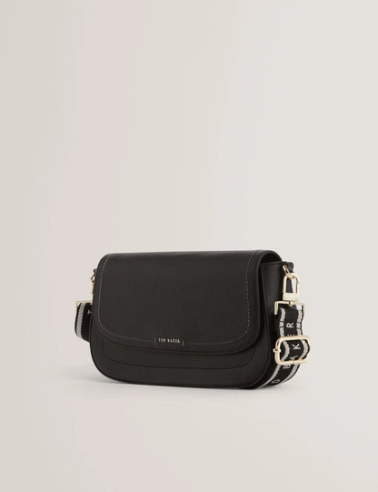 LOUIIZE: Webbing Leather Flapover Crossbody Bag