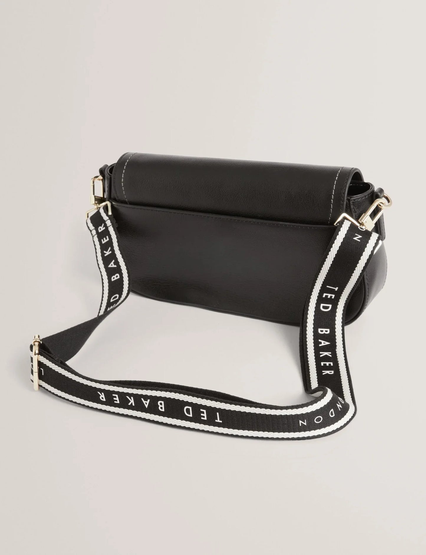 LOUIIZE: Webbing Leather Flapover Crossbody Bag
