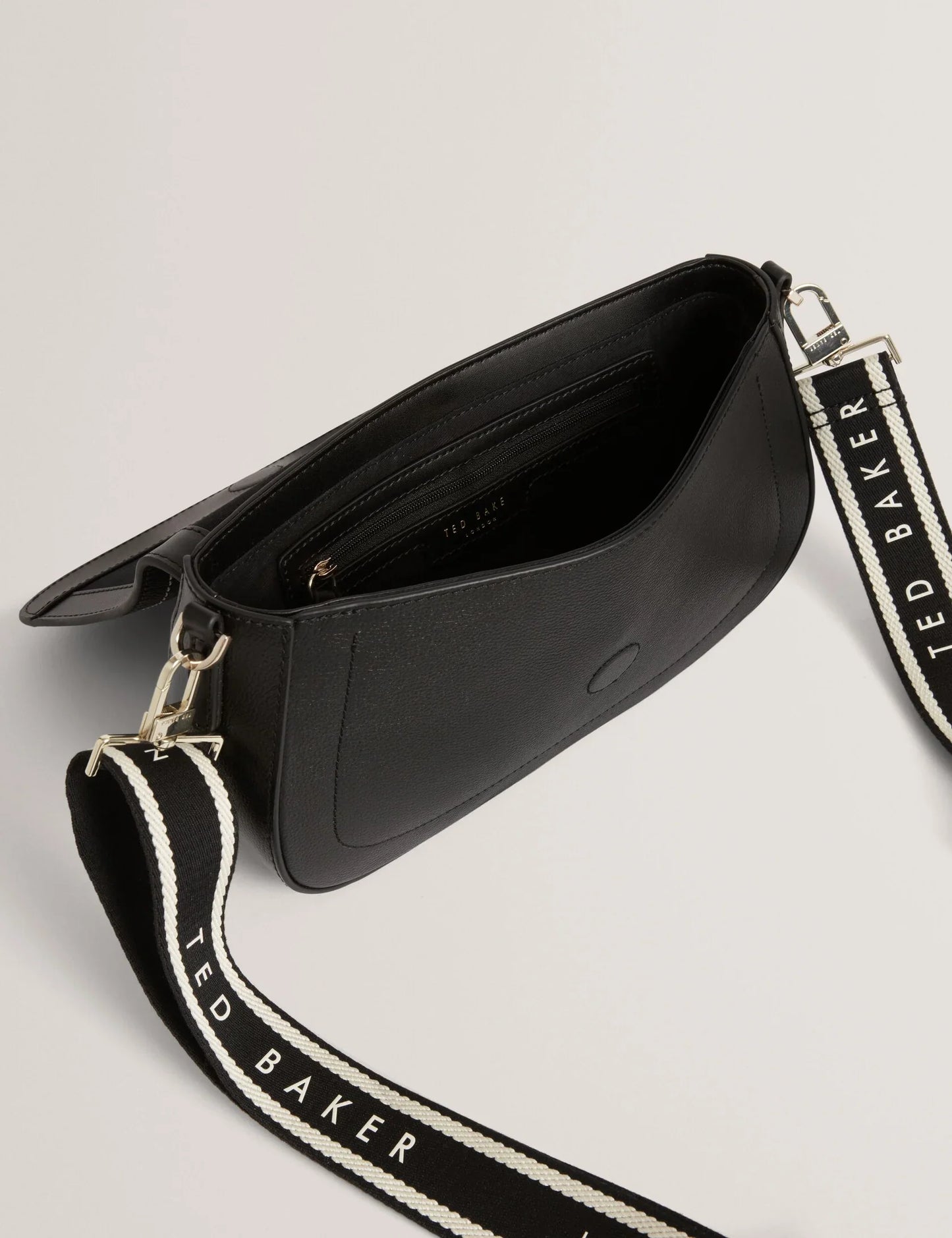 LOUIIZE: Webbing Leather Flapover Crossbody Bag