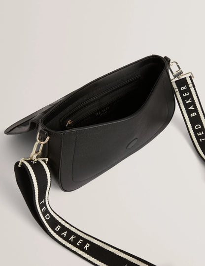 LOUIIZE: Webbing Leather Flapover Crossbody Bag