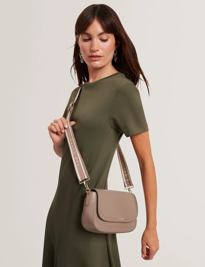 LOUIIZE: Webbing Leather Flapover Crossbody Bag