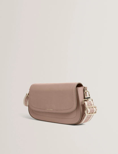 LOUIIZE: Webbing Leather Flapover Crossbody Bag