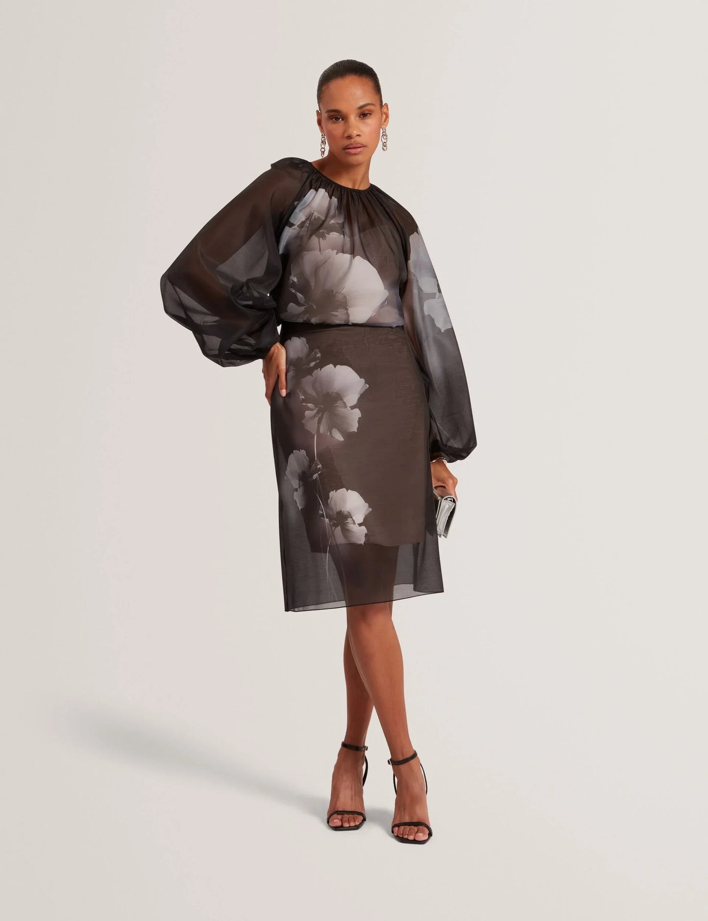 PLAAZA: Puff Sleeve Blouse With Organza Overlay