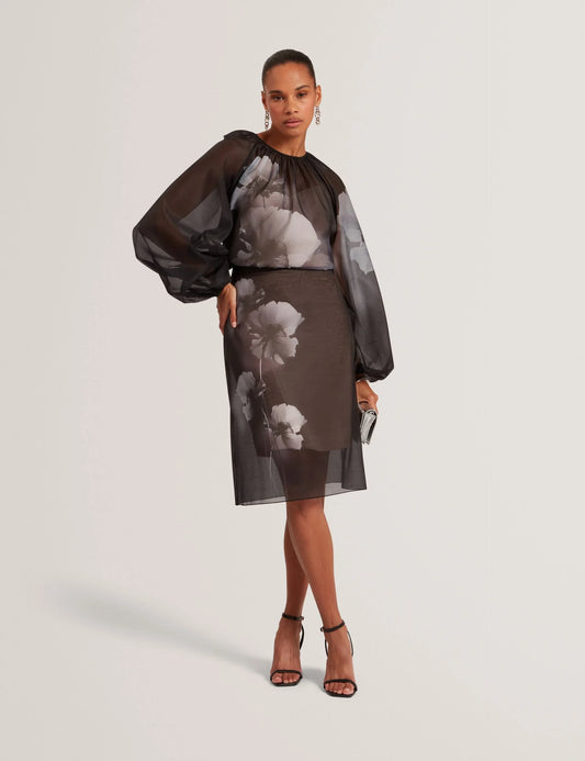 PLAAZA: Puff Sleeve Blouse With Organza Overlay