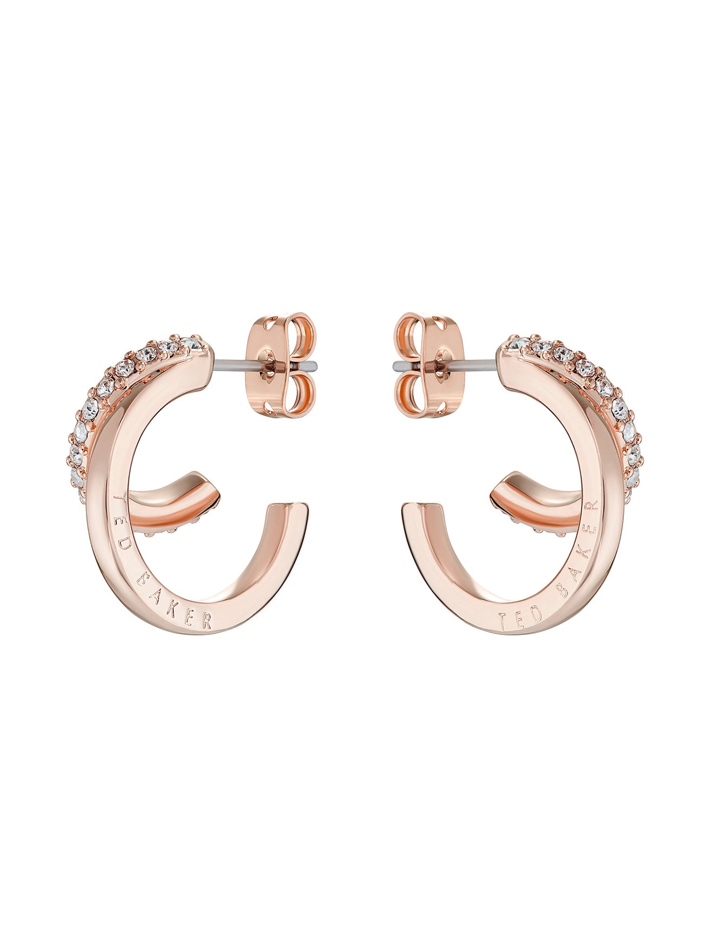 Women's Helias Rosegold Crystal Double Hoop Earrings