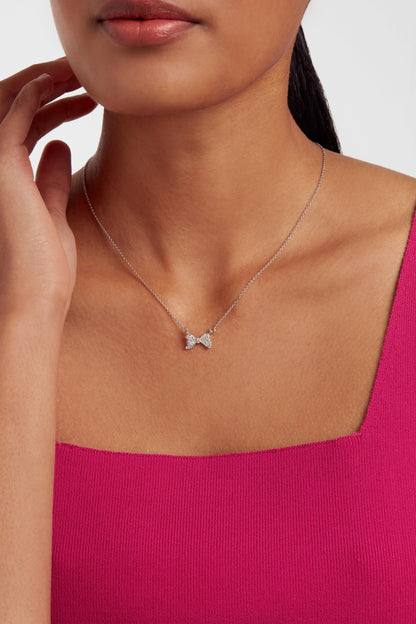 Women's Barsie Silver Crystal Bow Pendant Necklace