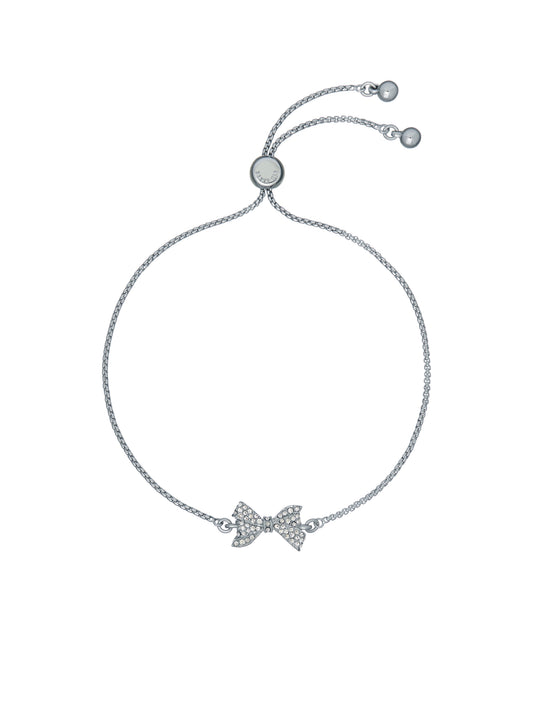 Women's Barset Silver Crystal Bow Adjustable Bracelet
