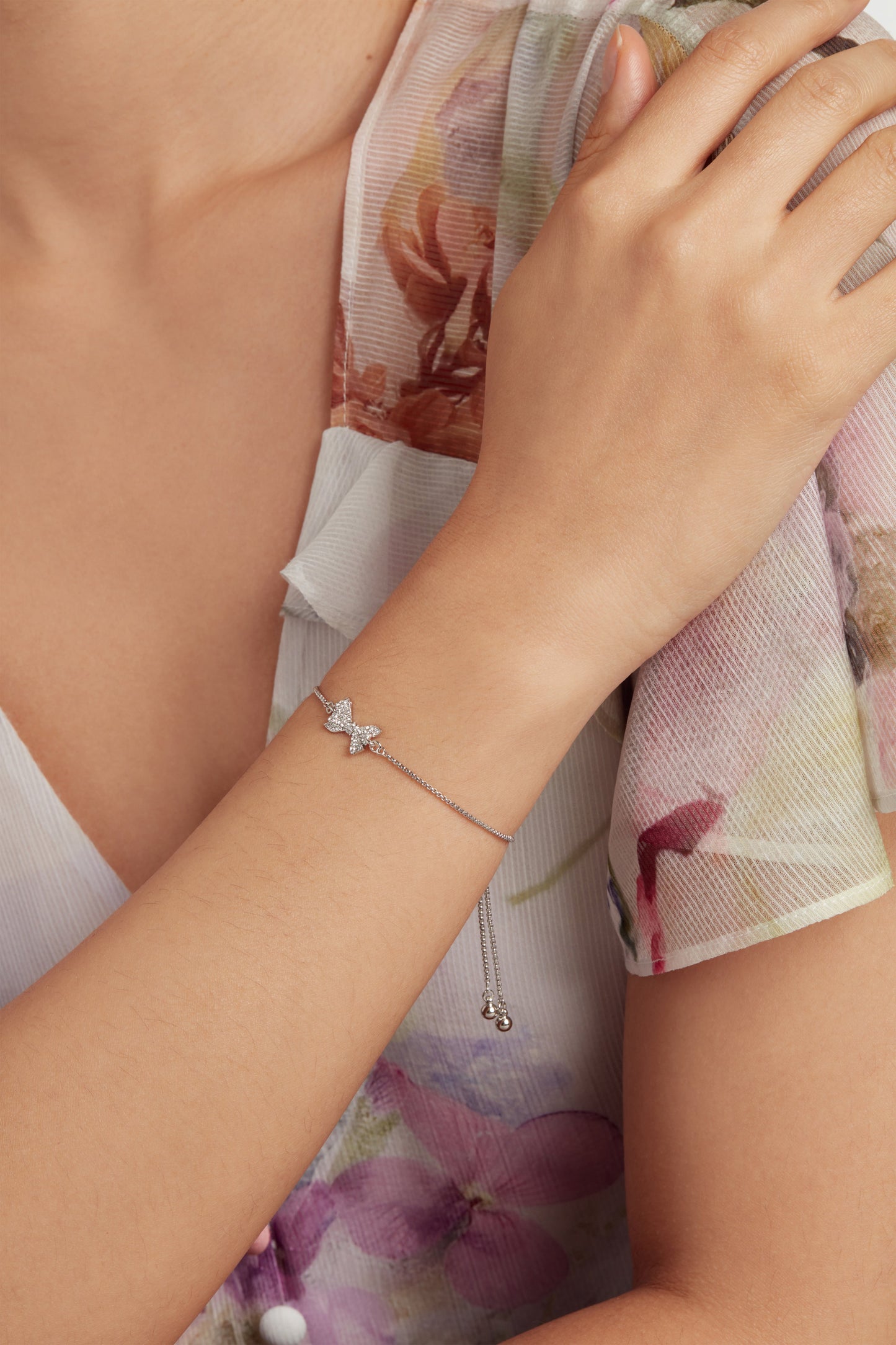 Women's Barset Silver Crystal Bow Adjustable Bracelet