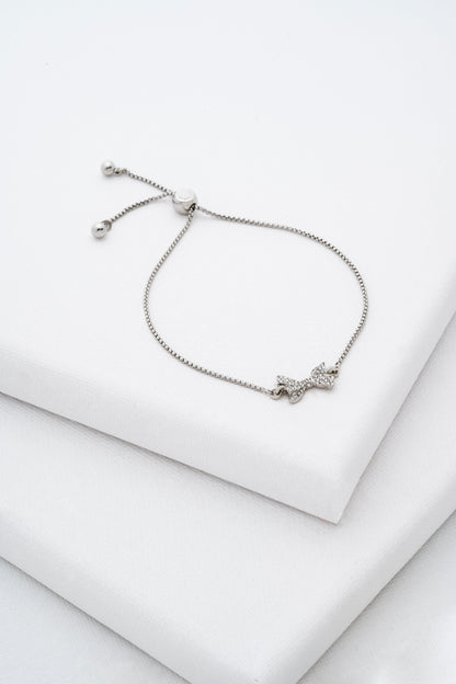 Women's Barset Silver Crystal Bow Adjustable Bracelet