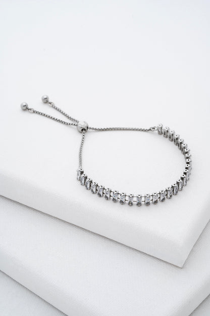 Women's Isabela Silver Crystal Baguette Adjustable Bracelet