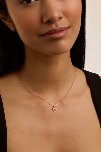 Women's Amore Rosegold Crystal Halo Heart Pendant Necklace