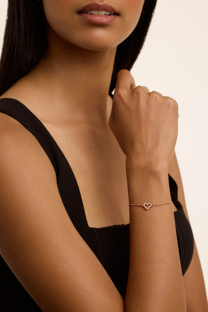Women's Amorita Rosegold Crystal Halo Heart Adjustable Bracelet