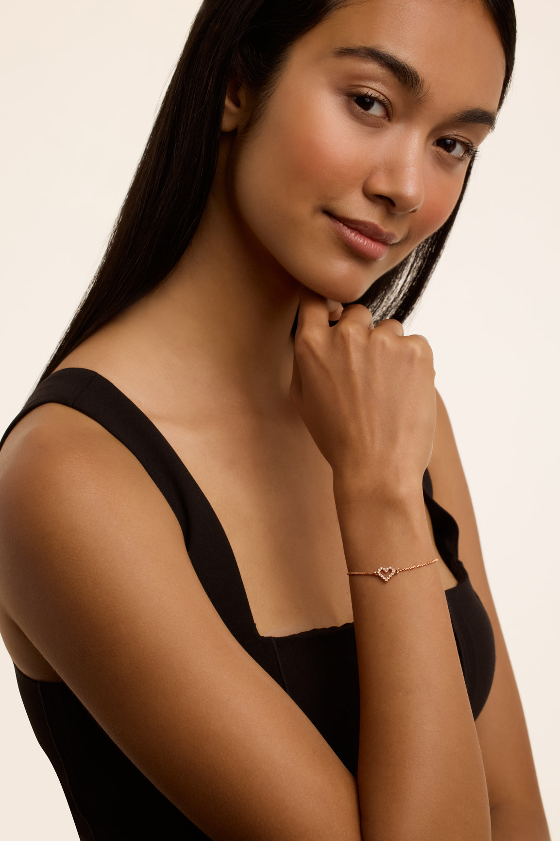 Women's Amorita Rosegold Crystal Halo Heart Adjustable Bracelet