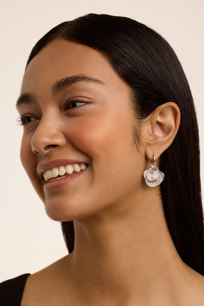 Women's Florence Silver Crystal Flower Huggie Earrings