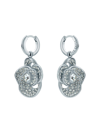 Women's Florence Silver Crystal Flower Huggie Earrings