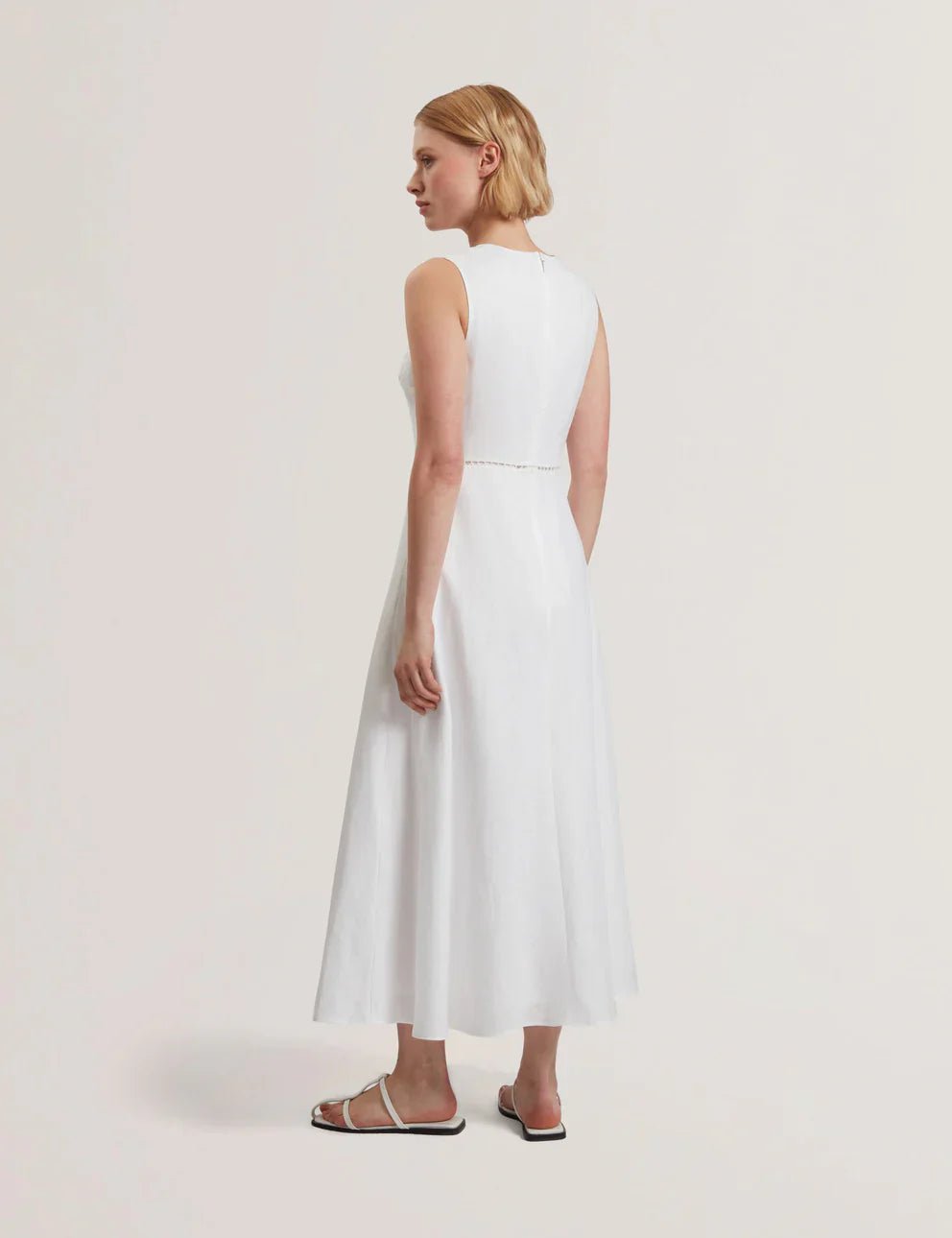 Women's ULIAA-Asymmetric Trim Detail Linen Midi Dress
